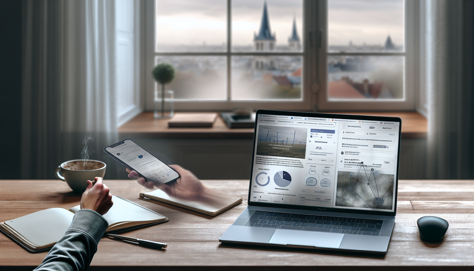 publicité payante facebook sur ordinateur portable et smartphone tableau de bord annonces main réglant campagne carte bancaire à côté