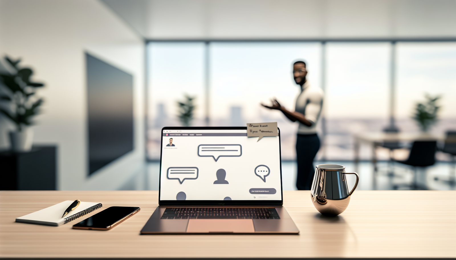 Bureau agence digitale avec laptop smartphone interface chat et cartes comparatives chatling vs chatbase avis en lumière naturelle