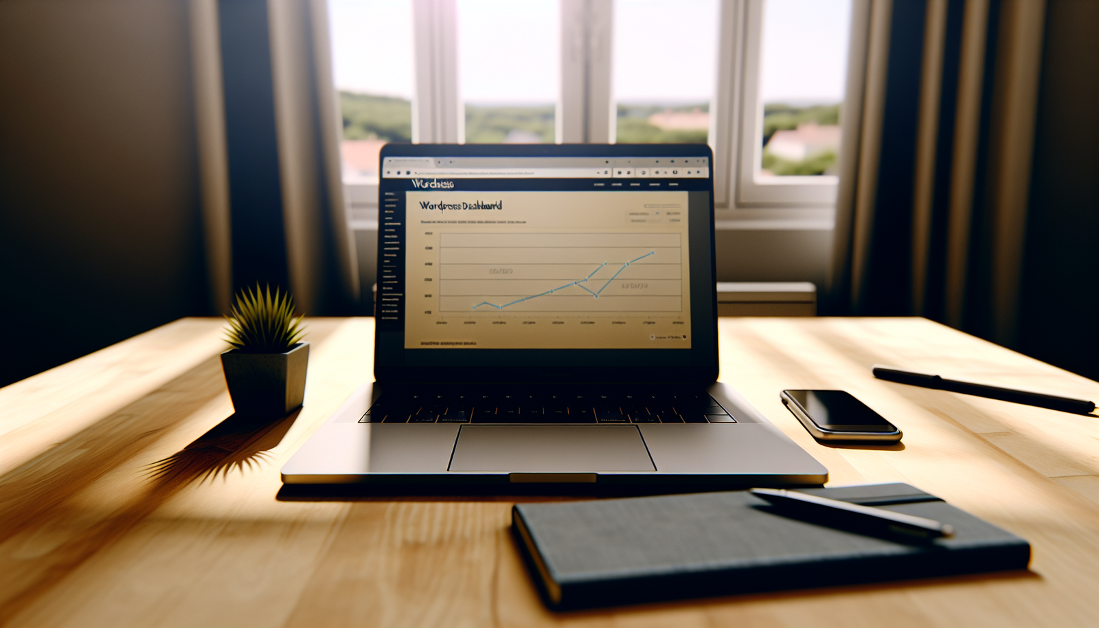 Espace de travail moderne avec tableau de bord WordPress et analytics, agence wordpress oise, bureau professionnel