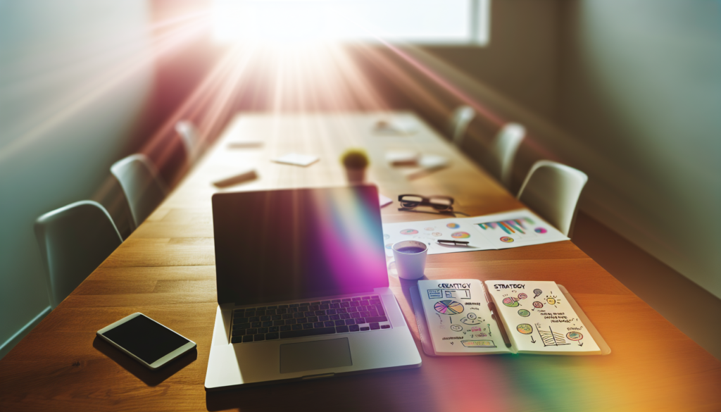 Réunion stratégique marketing avec documents, graphiques et ordinateur dans une agence de communication Oise