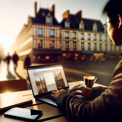 Jeune professionnel travaillant sur un site web à Beauvais illustrant création site internet beauvais en contexte urbain moderne