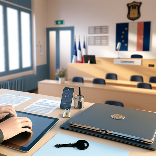 site internet pour mairie sur écran dordinateur au guichet municipal agent utilise laptop tablette formulaires et sécurité informatique